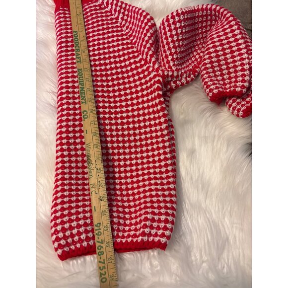 Handcrafted Red & White Knit Sweater With Balloon Sleeves & High Neck M NWT - Picture 7 of 9